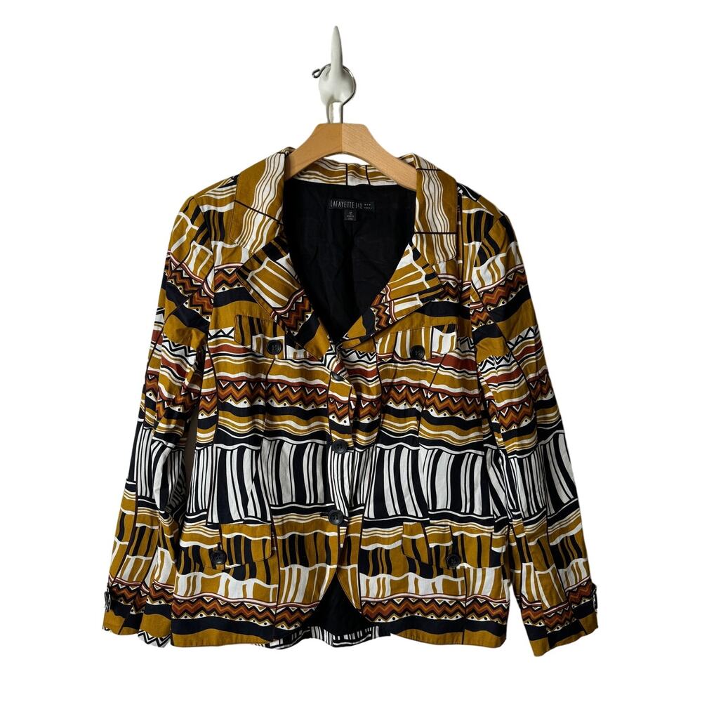 Lafayette 148 New York Large 12 Brown African Print Multi Cotton Blazer Jacket